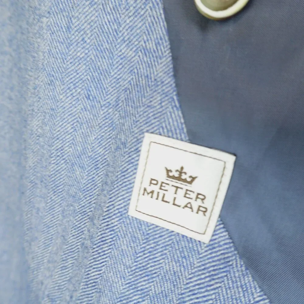 Peter Millar Blazer Wool Sport Coat XL Blue Herringbone 2 Button Unstructured